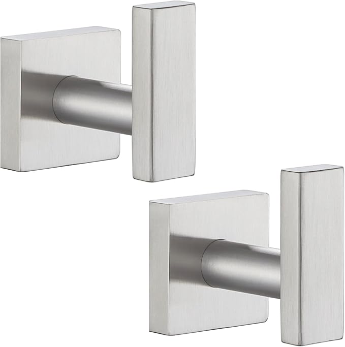 Angle Simple Bathroom Towel Hook 2 Pack, SUS304 Stainless Steel Bath Robe Holder, Modern Coat Hook Wall Mounted, Brushed Nickel