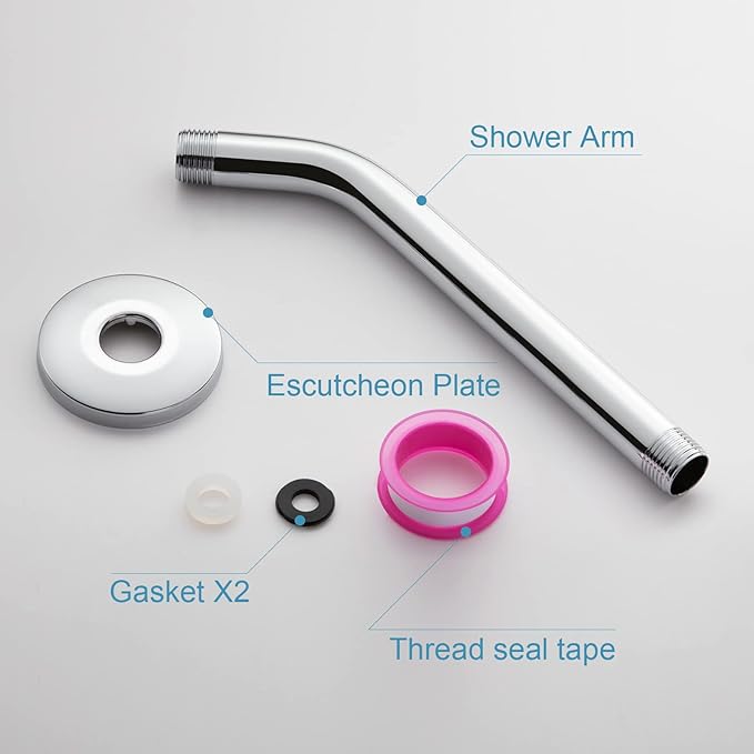 OFFO Shower Arm with Flange, 10 in Wall Mount Replacement Angle Shower Head Arm Wall-Mounted For Fixed Shower Head & Handheld Showerhead, Chrome