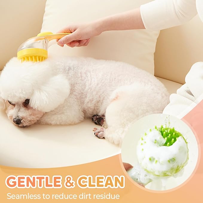 Pet Bath Brush with Shampoo Dispenser, Dog Bath Brush and Grooming Massage Brush for Dogs & Cats, Easy Dog Washing Brush for Short and Long Hair, Coarse and Fine Teeth 2pcs (Red)