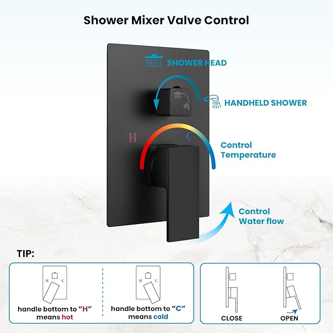 gotonovo Rainfall Bathroom Shower System Rain Shower Head and Handle Set Wall Mounted Shower Complete Combo Solid Brass Pressure Balancing Shower Mixer Valve 8 Inch Matte Black