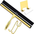 Shower Squeegee for Glass Doors, 14 Inches Bathroom Squeegee with Spare Silicone Blade, Shower Door Hook and Adhesive Hook, Stainless Steel Bathroom Squeegee for Mirror Window (14in-Gold-1 Pack)