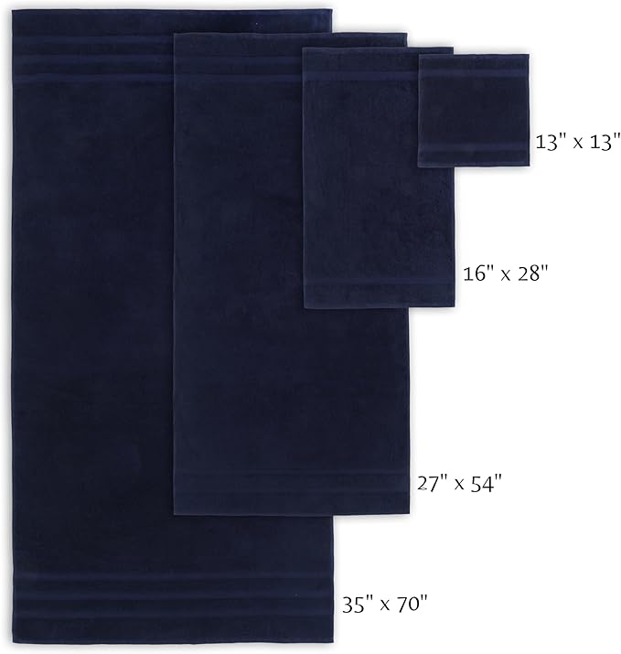 SOFE H&L | Olea Luxury Turkish Cotton Bath Towel Set of 1 : 1 Jumbo Bath Towel - Navy | Premium, Soft, Durable, Absorbent | XL Bath Towels Oversized