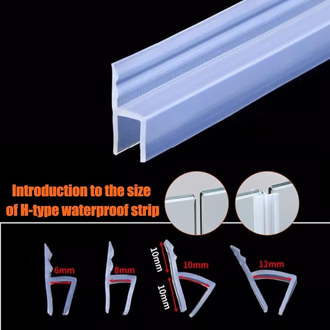 Frameless Soft Shower Door Sweep Seal Drip Rail, Glass Shower Silicone Door Seal Strip,Weatherproof Silicone Seal Fit for Glass (H Type, 6mm (1/4"))