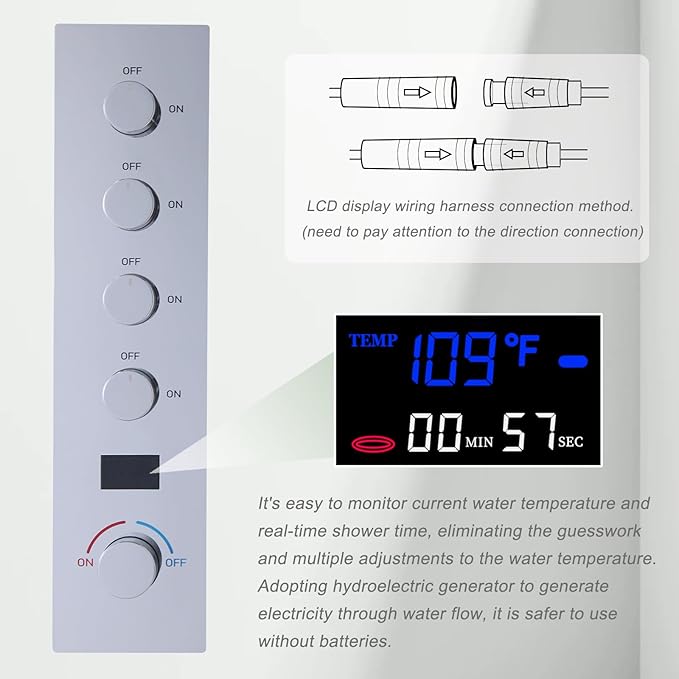 Polished Chrome Digital Display Shower System with 16X24 inch Ceiling Mounted Shower Head(Rain&Waterfall Modes), with Handheld Spray and 6 PCS Dual Modes Body Jet
