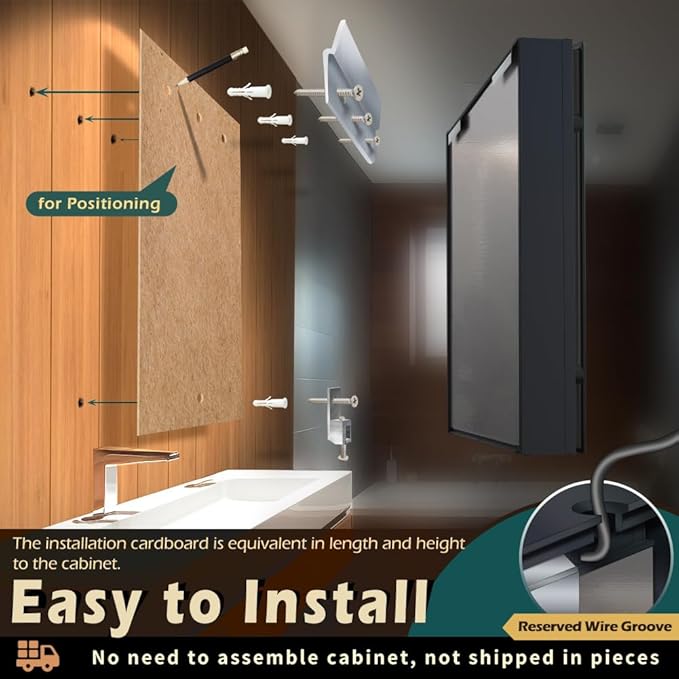 KWW 30 x 28 Inch Double Doors LED Lighted Bathroom Medicine Cabinet, Defogger, Dimmable, 3 Color Light Makeup Mirror, Outlets & USBs, Easy to Install, Wall Mounted Mirror Cabinet