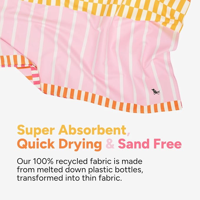 Dock & Bay Beach Towel - Quick Dry, Sand Free - Compact, Lightweight - 100% Recycled - Includes Bag - Lemonade Waves - Large (160x90cm, 63x35)