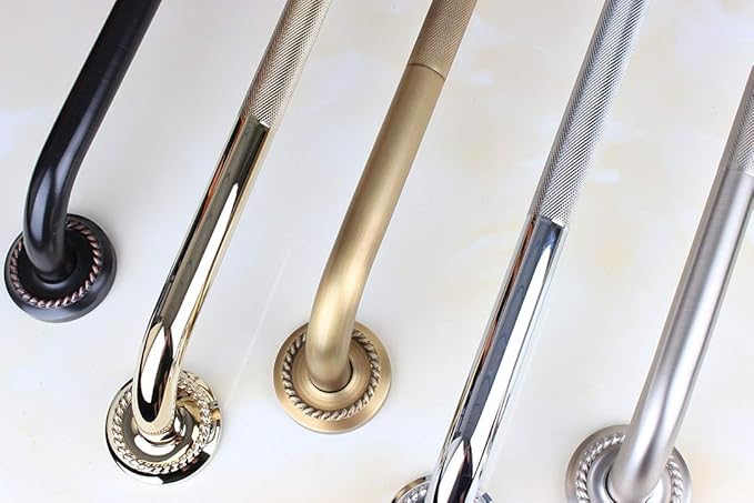 Textured Shower Grab Bar, 12-Inch Bathroom Support Rails, Stylish Safety Armrest Hand Rail, Polished Brass/Gold Finish, Good for Senior, Kids, Elderly