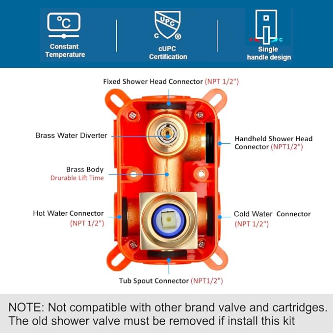 POP SANITARYWARE Brushed Gold Shower System Bathroom Shower Faucet Set with Tub Spout Wall Mounted 8 Inch Shower Head and Handle Set with Handheld 3 Function Tub and Shower Trim Kit with Valve