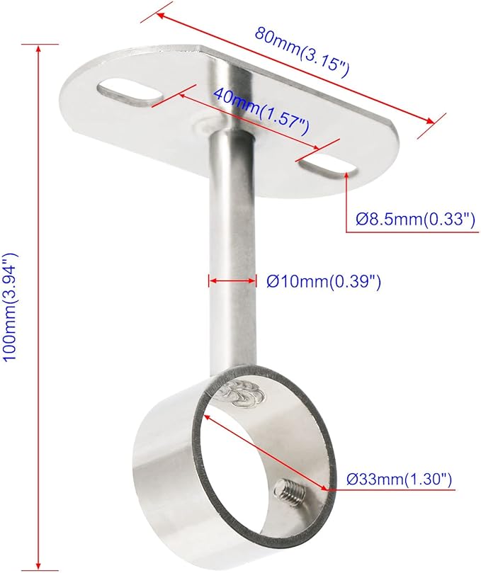 2Pcs ID32mm(1-1/4"), L100mm, Clothes Rail mounting Bracket, Shower Curtain Closet tie Rod Support Frame, Curtain Rod Flange Socket, Suitable for Ceiling or Wall mounting
