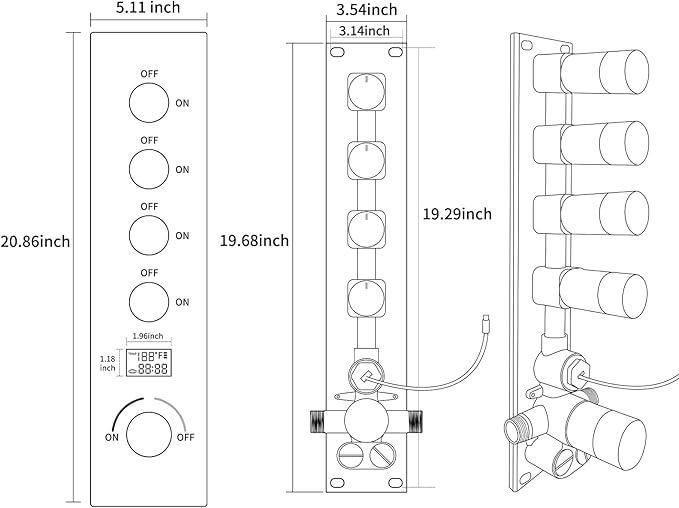 Polished Chrome Digital Display Shower System with 16X24 inch Ceiling Overhead Shower Head(Rain & Waterfall Two Modes), 4 PCS Body Jet and Handheld Spray