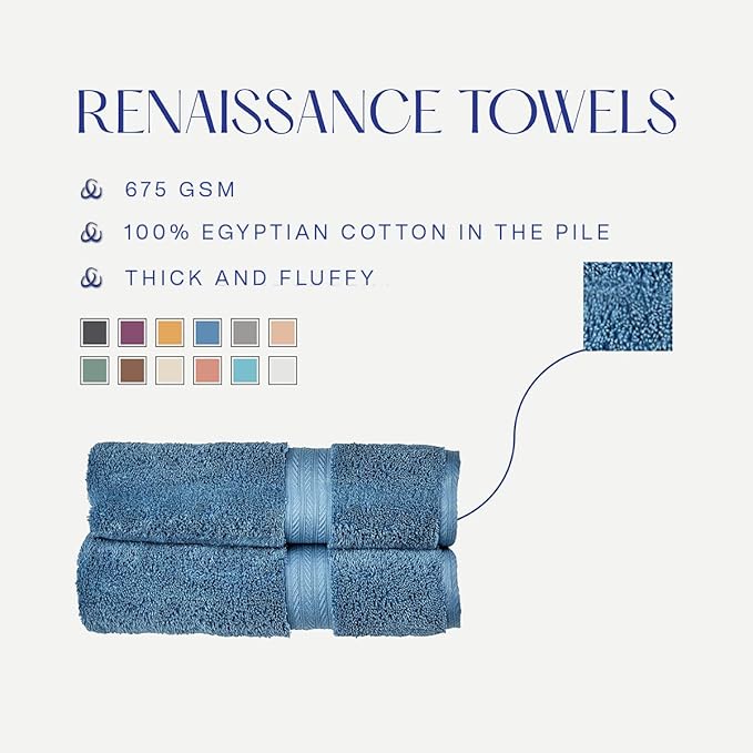 Christy Renaissance 6 Piece Towel Set | Denim Blue | 100% Egyptian Cotton | Luxuriously Soft and Super Absorbent | 675 GSM | 2 Bath Towels 2 Hand Towels 2 Face Cloths