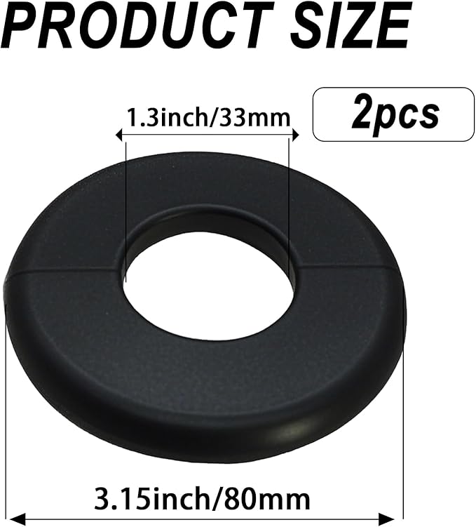 Wall Split Flange 2 Pieces, Pipe Cover Decoration Fit 1.3 inch Outer Diameter Pipe, ABS Round Self-Adhesive Escutcheon Plate, Buckles Design Split Plumbing Cover Plates, Black (33mm)
