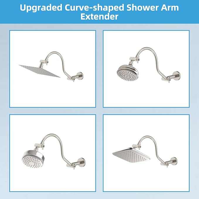 Hibbent All Metal Upgraded 18'' Shower Head Extension Arm, Shower Arm with Flange, Brass Flexible Height & Angle Adjustable Shower Extender with Lock Joint, Universal Connection, Brushed Nickel