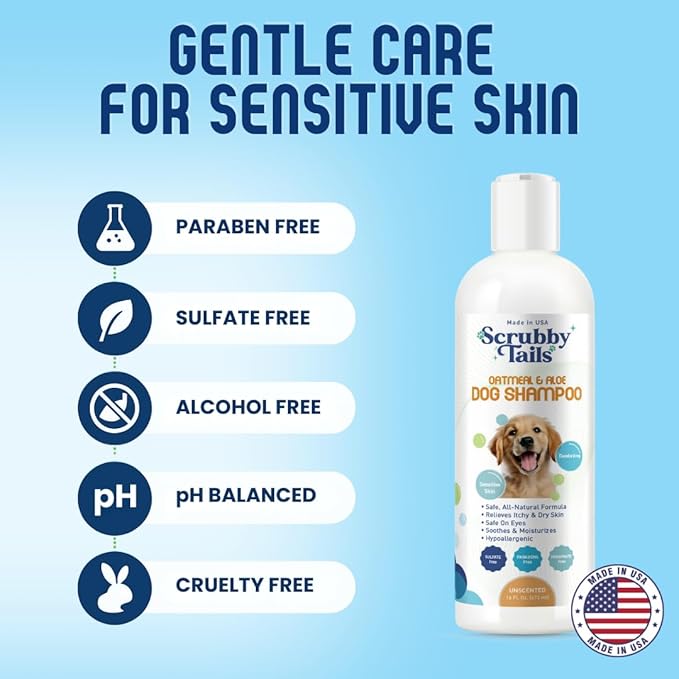 Organic Dog Shampoo - Puppy Oatmeal Shampoo for Itchy Skin Relief - Hypoallergenic for Sensitive Skin,for Dogs of All Ages,Deodorizes Smelly Dogs,Tearless,Made in USA, 16oz (Unscented)