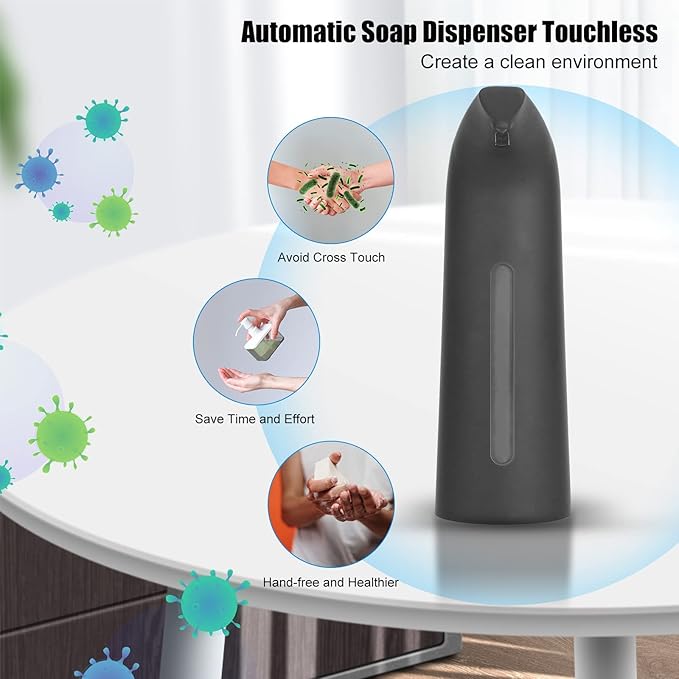 Automatic Soap Dispenser Touchless, TUMAN Pro Battery Operated Electric 14oz/400ml Liquid Hand Soap Dispenser with Motion Sensor, Suitable for Kitchen Bathroom Hotel, IPX6 Waterproof(Black)…