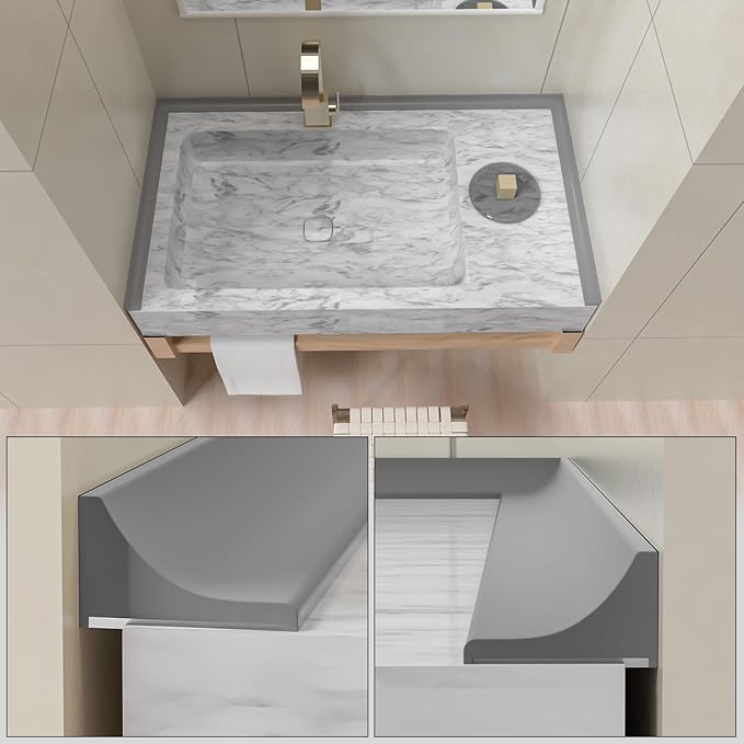 98Inch Collapsible Shower Threshold Water Dam Barrier, Self Adhesive Silicone Waterproof Shower Barrier Water Strip Dam for The Gap Between the Shower Kitchen Countertop Sink and Cooktop