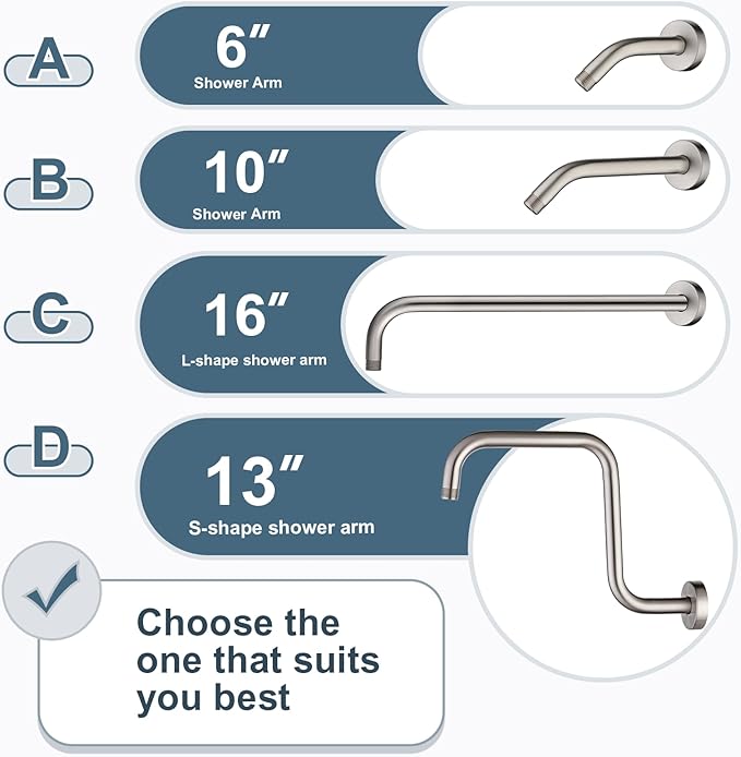 BRIGHT SHOWERS Shower Arm with Flange 10 Inches Solid Brass Shower Head Extension Arm, Wall Mounted Shower Pipe Arm for Rainfall Shower Head and Handheld Showerhead, Brushed Nickel
