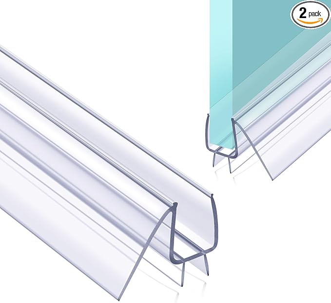 POZIA Shower Door Bottom Seal Frameless Glass Shower Door Seal Strip Clear Vinyl Durable Stop Shower Leaks and Create a Water Barrier Ultra Clear (2PACK-3/8in)