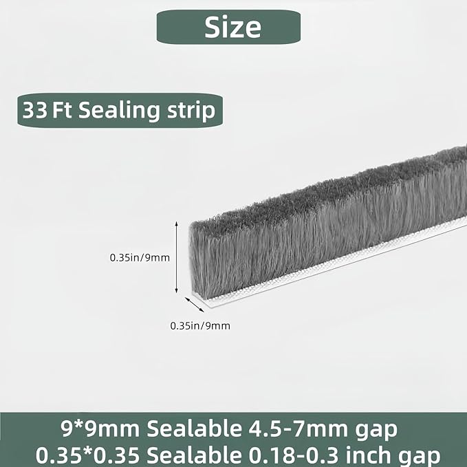Window Weather Stripping Door Seal, 33FT Self-Adhesive Soundproofing Weather Strip for Exterior Door Frame Window Winter Insulation Noise Cancelling Window Inserts, 0.35in x 0.35in, Gray
