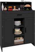 Storage Cabinet with Doors and Drawers, Kitchen Storage Cabinet with 1 Large Drawer,2 Doors,and 2 Adjustable Shelves,for Bathroom/Kitchen/Living Room/Entrance Hall (Black)
