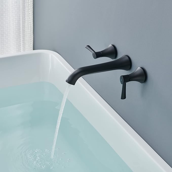 Tub Faucet Wall Mount Roman Tub Filler Black Brass Bathtub Faucets with 2 Handles