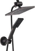 BRIGHT SHOWERS Rain Shower Head with Handheld Spray, 8 Inch Rainfall Shower Head Combo with 60" Hose, Adjustable Dual Square Showerhead Set with 3-Way Diverter, Wall Bracket, Oil-Rubbed Bronze