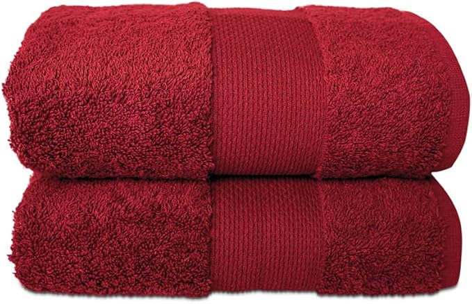 Hencely Luxury Hand Towel - Set of 2 (16x28 Inches) - Soft Turkish Cotton, Absorbent, Quick-Drying Face, Body, Kitchen, and Bathroom Towel (Hand Towels 2 Pack, Red)