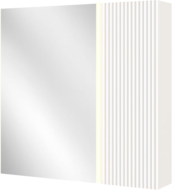 Lighted Bathroom Medicine Cabinet with Mirror，30 x 28 Inch Wall-Mounted Bathroom Wall Cabinet with Storage, LED Lights, Adjustable Shelves,White