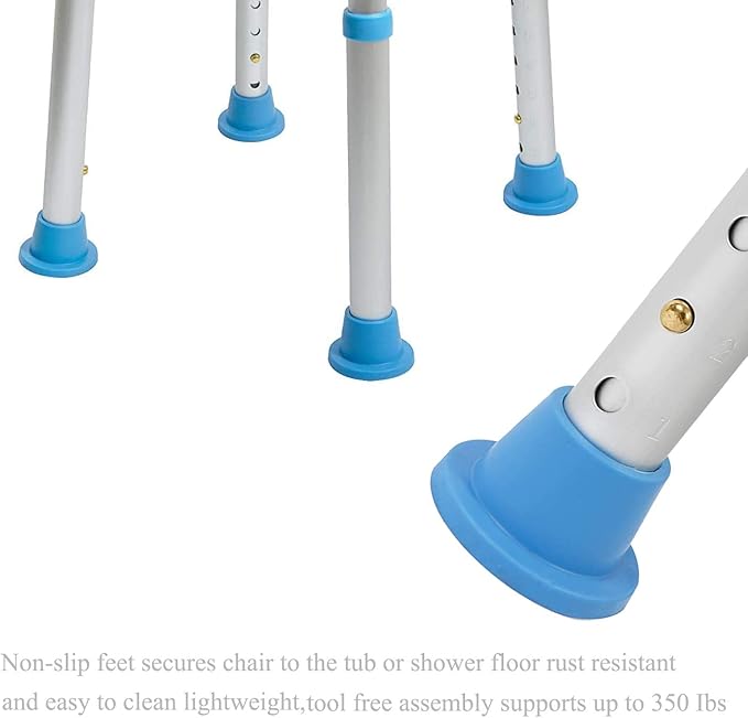 Replacement Feet for Shower Chair Bath Seat, Shower stools and Transfer Bench, Non-Skid Shower Bench and Tub Transfer Benches Rubber Suction Cup Feet, Metal Insert Reinforced (1-1/8" I.D, Blue)