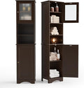 Gizoon Tall Bathroom Storage Tower, Freestanding Linen Cabinet with Two-Way Doors, Adjustable Shelves, Anti-Tip Floor Cabinet, for Home, Kitchen, Living Room, Dark Brown