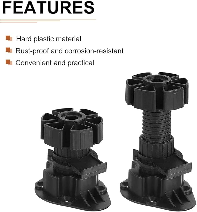 60x46mm(LxW) Adjustable Leveling Feet - 4Pack- Good for Furniture - Leveler Support Frame Replacement Legs - Black