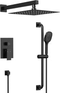 Matte Black 10 Inch Rainfall Shower System with Handheld Spray & Adjustable Slide Bar, Wall Mount Bathroom Shower Faucet Set, Valve Included
