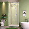 34" Wx72 H Frameless Reversible Pivot Shower Door, 1/4" Clear SGCC Tempered Glass & Shatter Proof Film, 304 Stainless Steel Hardware, Water Protection Seal Stripes Plus Glass-Fixing Aluminum Stripe