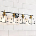 Industrial Bathroom Vanity Lights: 4 Light Black and Gold Vintage Metal Cage Wall Sconce - Rustic Farmhouse Wall Light Fixture Over Mirror Cabinet for Bedroom Living Room