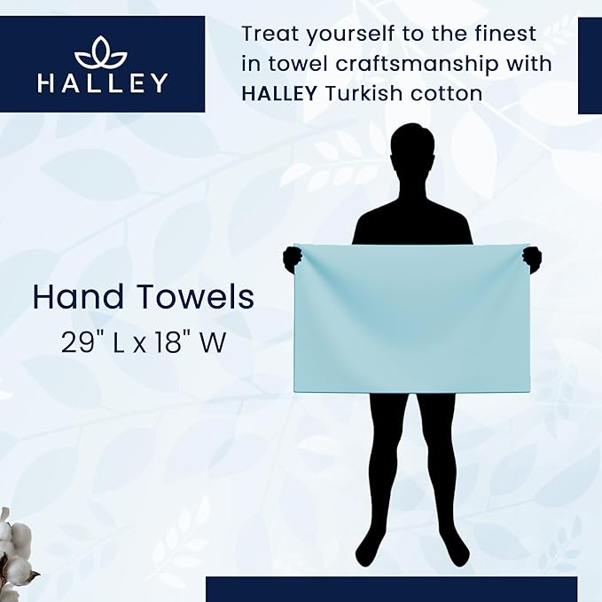 HALLEY Turkish 4 Pack Premium Hand Towels (4 Pieces) 650 GSM Highly Absorbent Super Soft 100% Cotton - 4 Hand Towels (White)