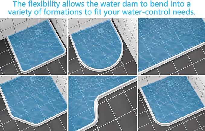 122 Inch Shower Threshold Water Dam Collapsible Bath Shower Barrier Water Stopper Retention System Dry and Wet Separation for Bathroom Kitchen and More (10ft)