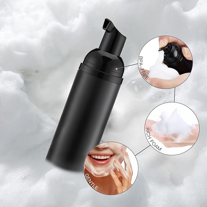 Tekson 30PCS Soap Foam Bottle (2 oz), Empty Travel Foaming Lash Shampoo for Cleanser, Dispenser (Black Cap)