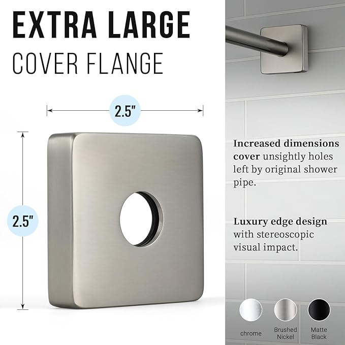 G-Promise All Metal 15.2-Inch Shower Arm with Flange, Wall-Mounted Stainless Steel 90 Degree Shower Extension Pipe Replacement for Fixed Shower Heads, Brushed Nickel
