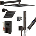 Shower Faucet Set, Wall Mount Shower System 12 and 6 Inch Dual Shower Head Set with 2 in 1 Handheld Spray Rain Shower Faucet with Rough-in Valve and Shower Trim Kit, Oil Rubbed Bronze