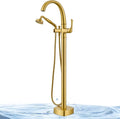 Free Standing Tub Faucet, Jabbol Luxury Freestanding Bathtub Faucet with Sprayer, Brass Bathroom Floor Mount Tub Filler, Brushed Gold (JB-8811BG)