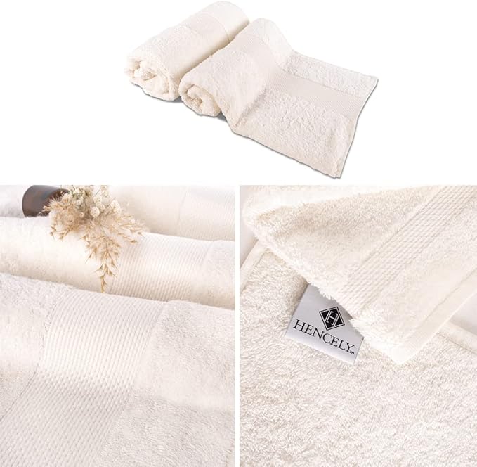 Hencely Luxury Hand Towel - Set of 2 (16x28 Inches) - Soft Turkish Cotton, Absorbent, Quick-Drying Face, Body, Kitchen, and Bathroom Towel (Hand Towels 2 Pack, Ivory)