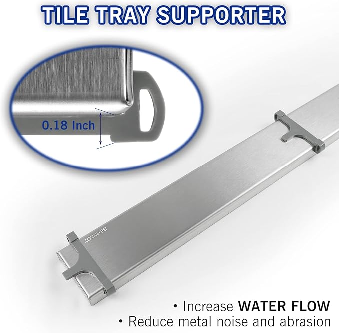 Linear Shower Drain 54", Brushed Floor Drain with Tiled Insert Grate & Hair Strainer, 304 Stainless Steel Bathroom 2-in-1 Tiled in Drain, CUPC Certified (Brushed, 54'')