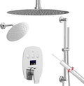 Chrome Shower Slide Bar System with 12inch Ceiling Rain Shower Head and 8inch Shower Faucet Set In Wall, Temperature Display Shower Faucet System Fixture with 2 in 1 Handheld Shower Wand