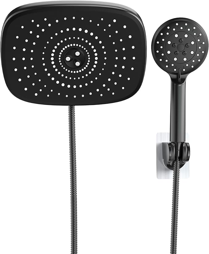 Veken 10 Inch Rain Shower Head with Handheld, High Pressure Rainfall Showerhead Combo with 5 Handheld Water Spray Modes for Bathroom Accessories, Home Decor, Detachable Dual Shower Heads, Matte Black