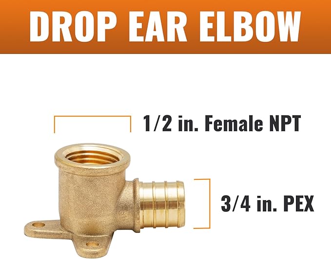 SUNGATOR 2-Pack PEX 3/4" x 1/2" Female NPT Drop Ear Elbow, from PEX B to Threaded Pipe