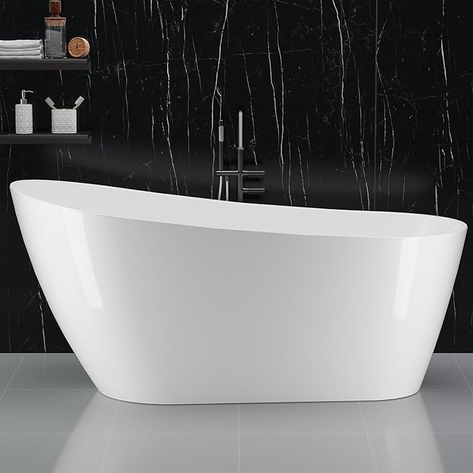 67" Free Standing Tub, Acrylic Freestanding Bathtub, Modern Soaking Tub with Integrated Overflow and Drain, White Bathroom Fixture, Stand Alone Bathtub, CUPC Certified