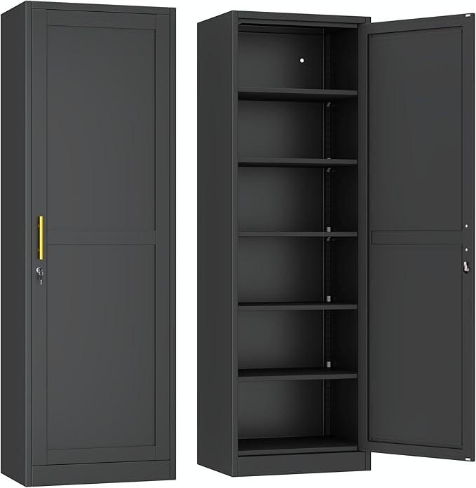 Metal Locker Tall Narrow Storage Cabinet, 67" H Locking Tool File Cabinets Snack Locker Organizer for School Classroom,Bedroom,Gym Home Office,Entryway and Hallway (20" W 1Door Black)
