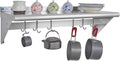 Hally Stainless Steel Shelf with 6 Hooks 12" x 36" Wall Mounted Pot Rack, NSF Commercial Floating Shelving for Storage Hanging Pots, Pans, cookware in Restaurant, Kitchen, Home and Hotel