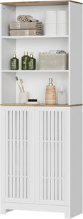 66.8" Tall Storage Cabinet with 2 Louvered Doors and 3 Open Shelves, Bathroom Storage Unit, Adjustable Shelves, Floor Cabinet for Bathroom, Office, Kitchen, White