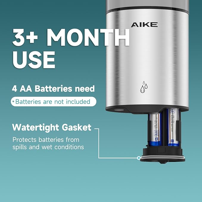 AIKE Automatic Wall Mount Liquid Soap Dispenser for Home and Commercial Bathroom 13.5oz IPX7 Waterproof,Brushed Stainless Steel